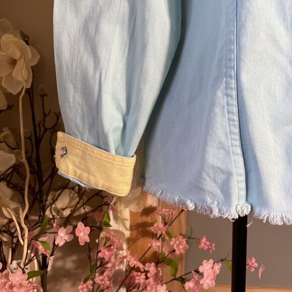 Quacker Factory Jeweled Raw Hem Distressed Blue Jean Denim Shirt Jacket Women S - Picture 4 of 10